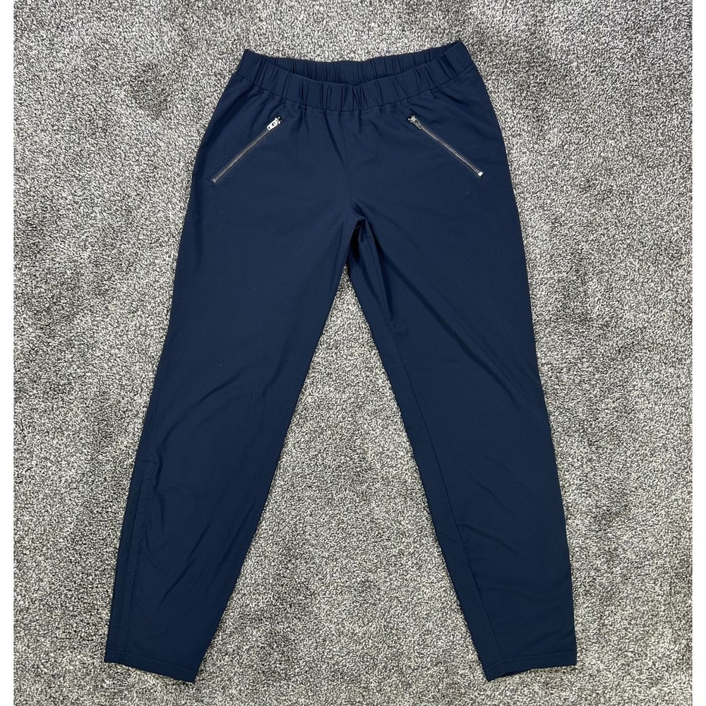 Athleta Active Navy Blue Woven Pull-On Pants Women 4 Zip Pockets Stretch Tapered
